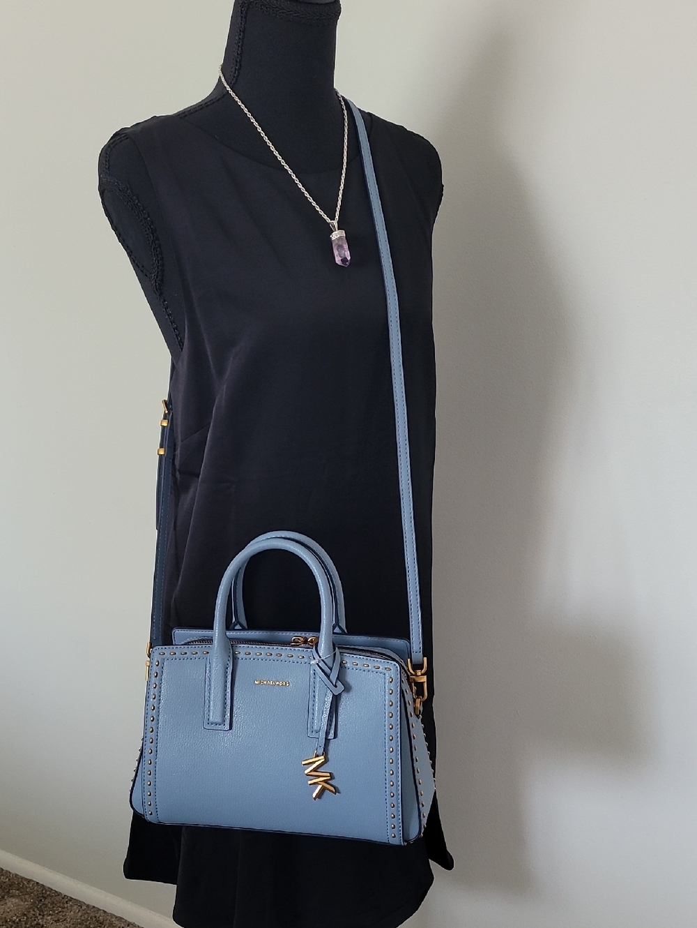 Michael Kors Powder Blue Leather Satchel with Gold Hardware